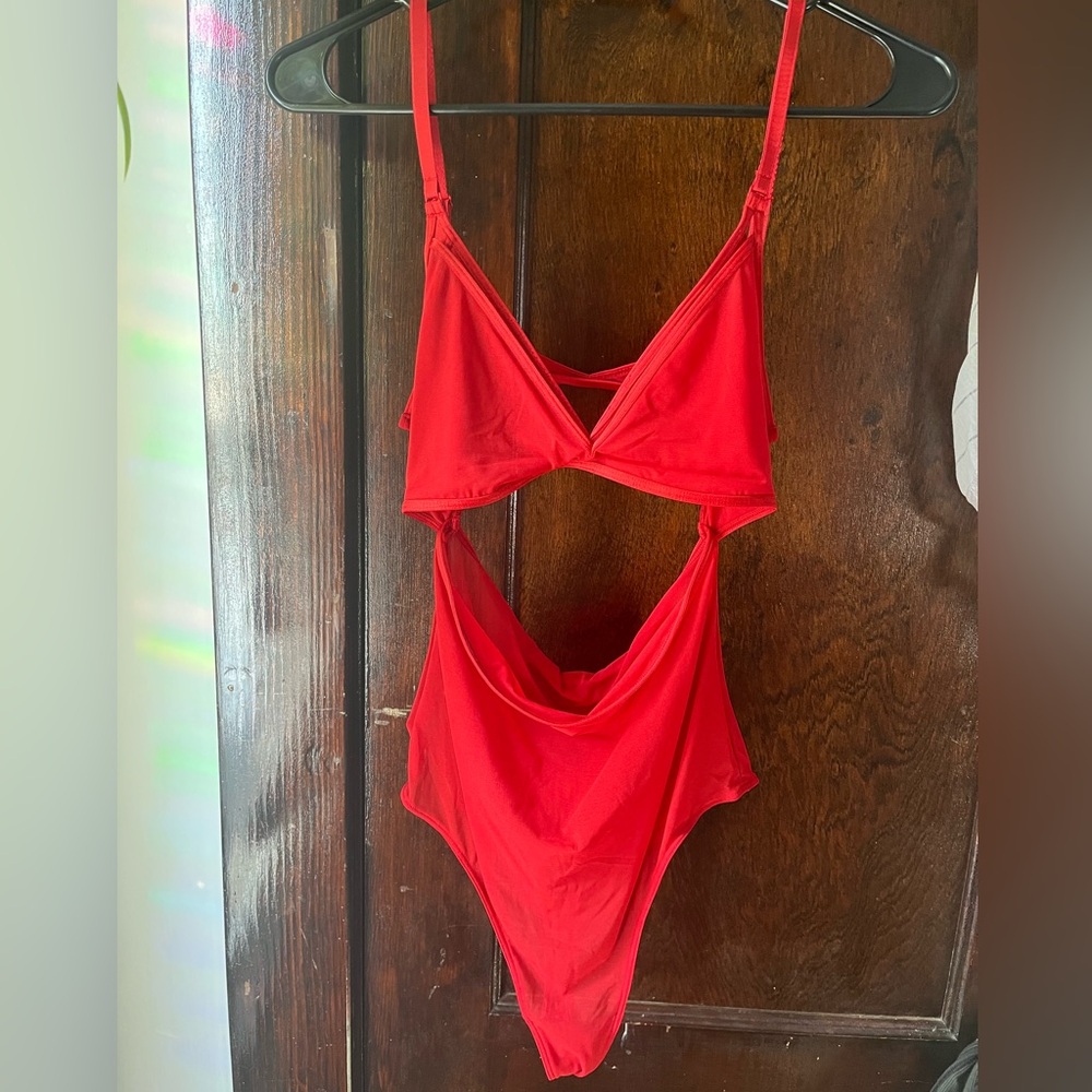 Parade Red Mesh Cutout Bodysuit